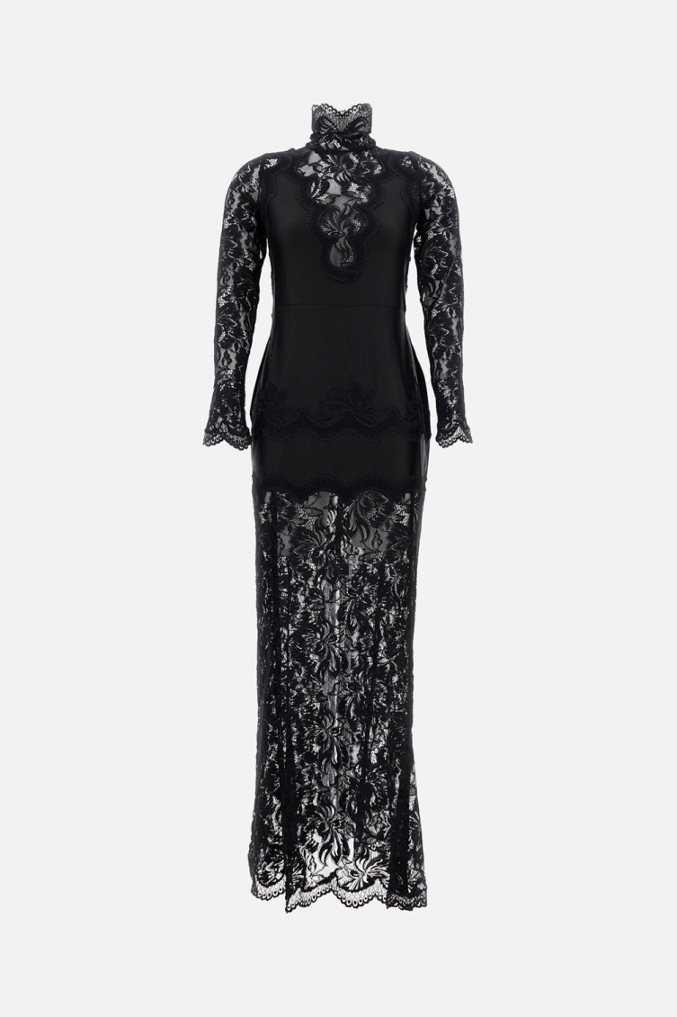 Rabanne Florales Maxikleid Mit Spitzenapplikation In Black