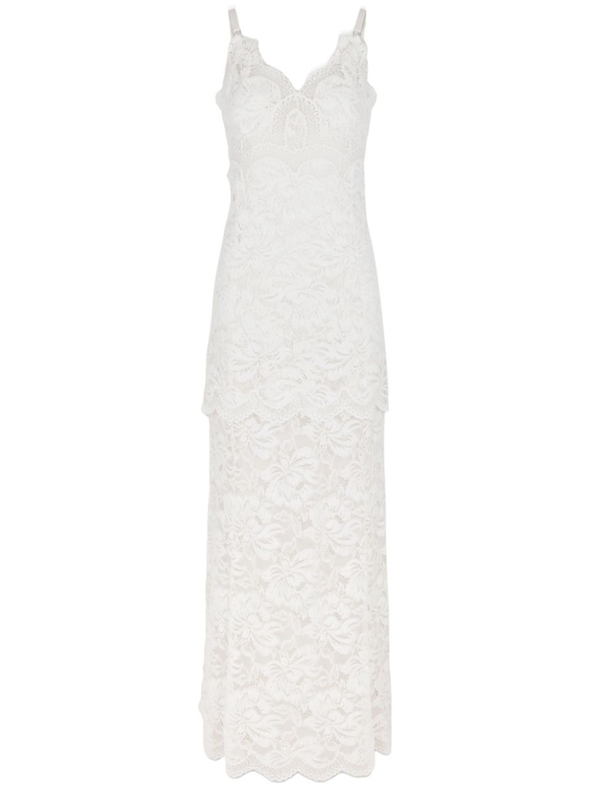Rabanne Ivory White Long Dress With Lace-effect In Off White
