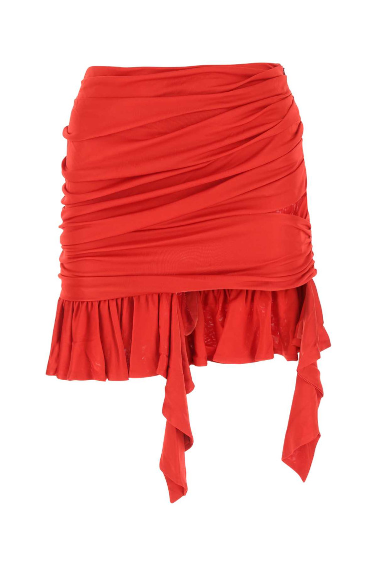 Andreädamo Viscose Mini Skirt With Draped Waistband And Ruffled Hem In Red