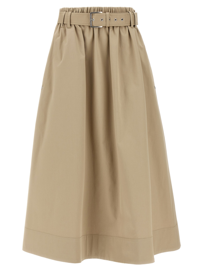 Brunello Cucinelli Cotton Midi Skirt With Elastic Waistband In Brown