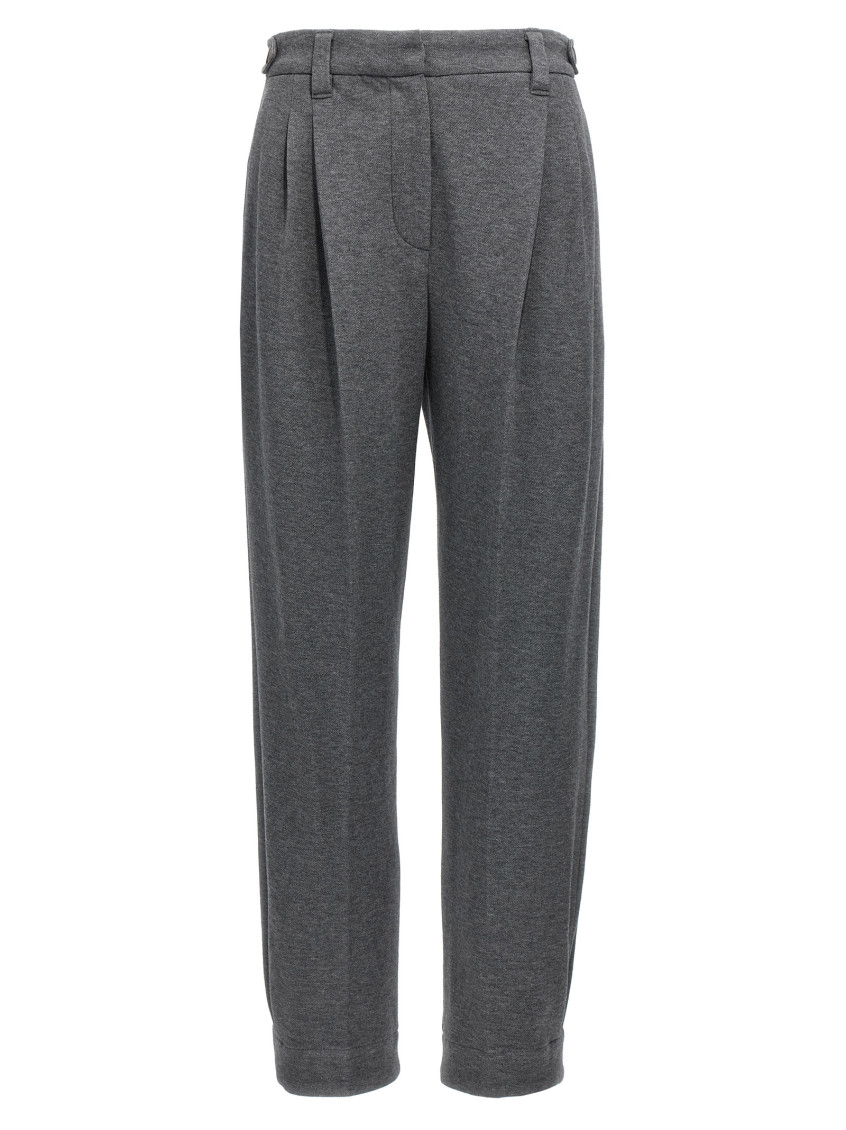 Brunello Cucinelli Grey Pleat Pants In Grey