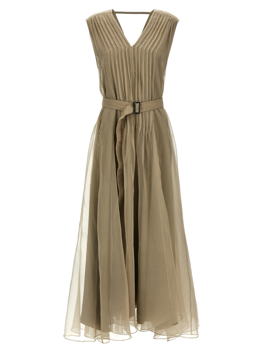 Shop Brunello Cucinelli Beige Silk Dress