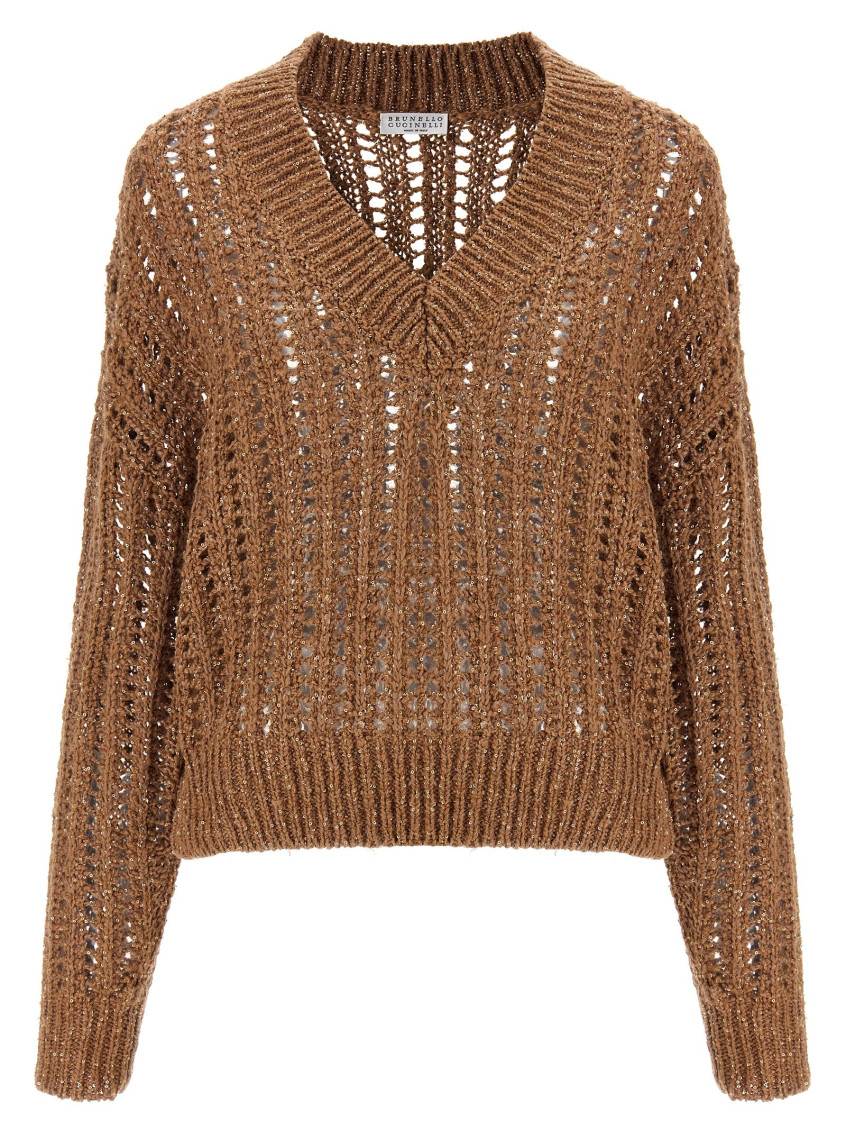 Brunello Cucinelli Rustic Dazzling Net Sweater In Brown