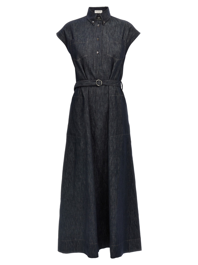 Brunello Cucinelli Denim Chemisier Long Dress In Blue
