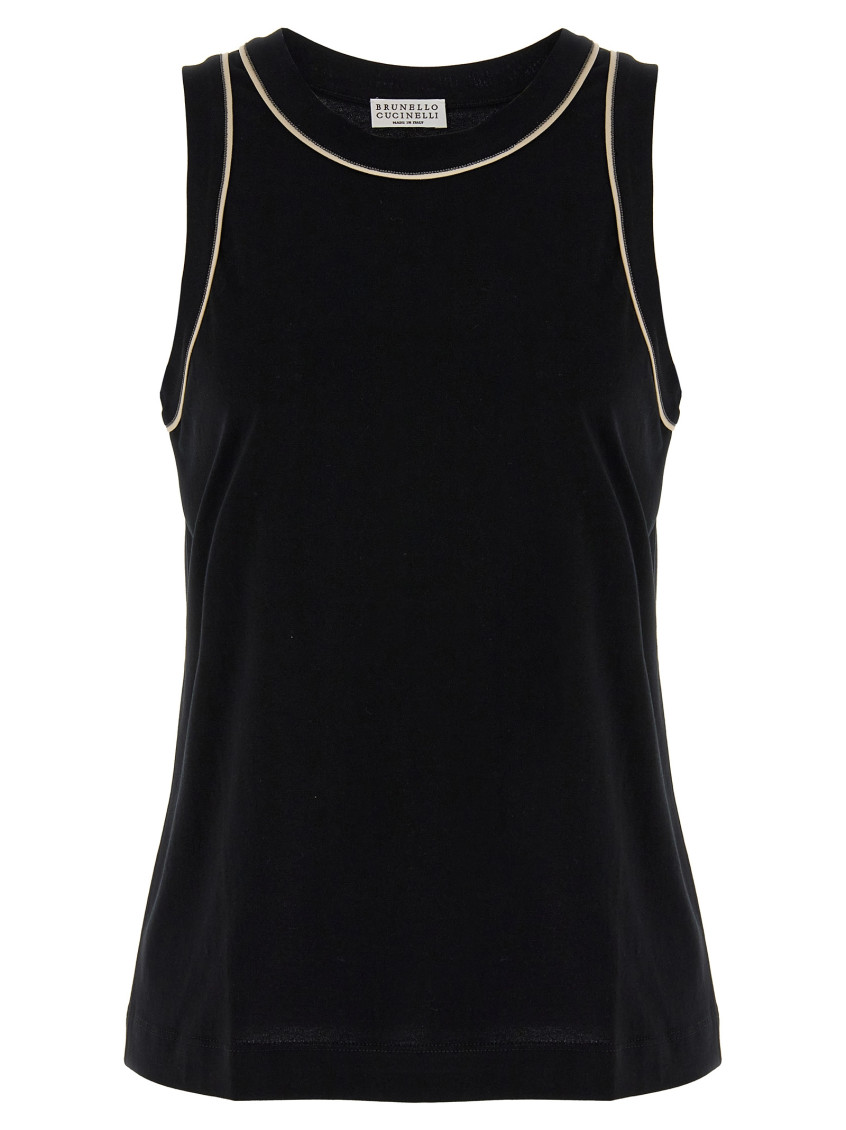 Brunello Cucinelli Monile Sleeveless Crew Neck Tank Top In Black
