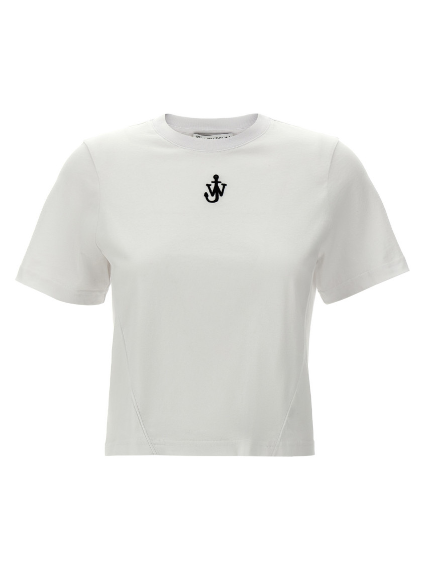 Jw Anderson Mens White Anchor-embroidery Crop Cotton-jersey T-shirt In White