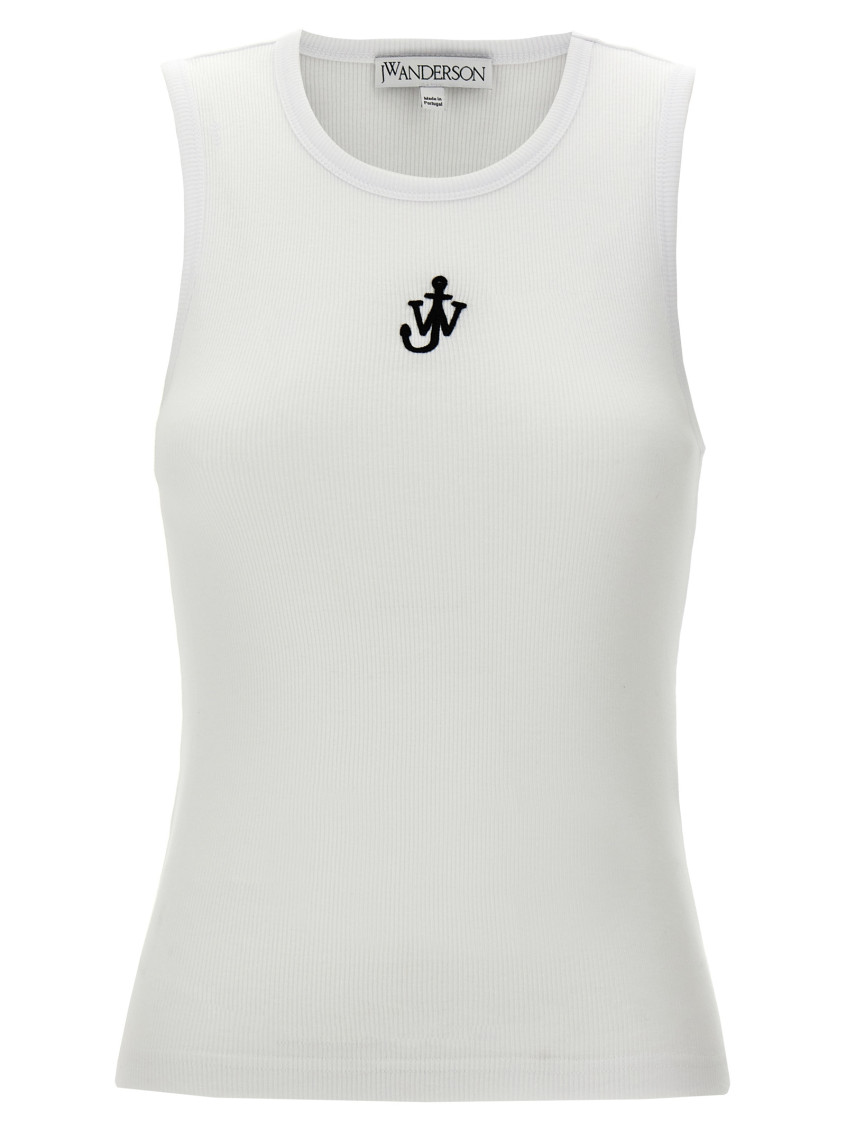 Jw Anderson Crew Neck Ribbed Sleeveless Top Straight Hem In White