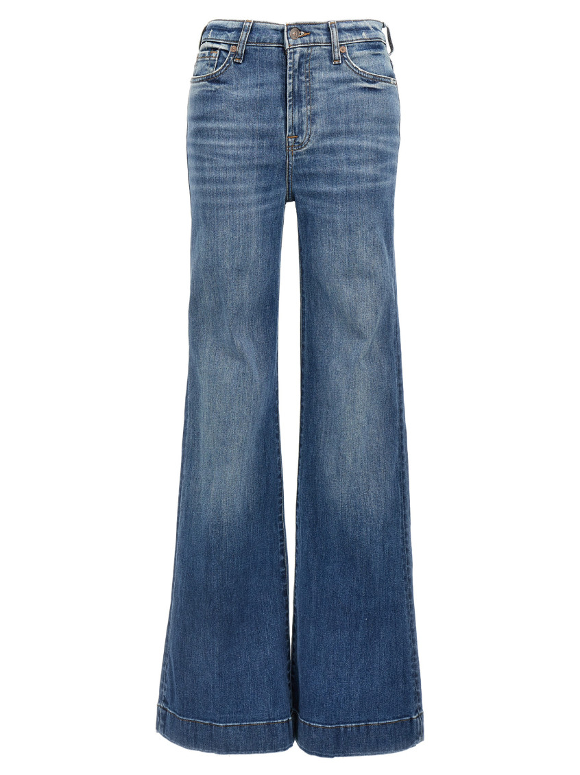 7 For All Mankind Womens Gran Canyon Modern Dojo Flared-leg High-rise Denim-blend Jeans In Blue
