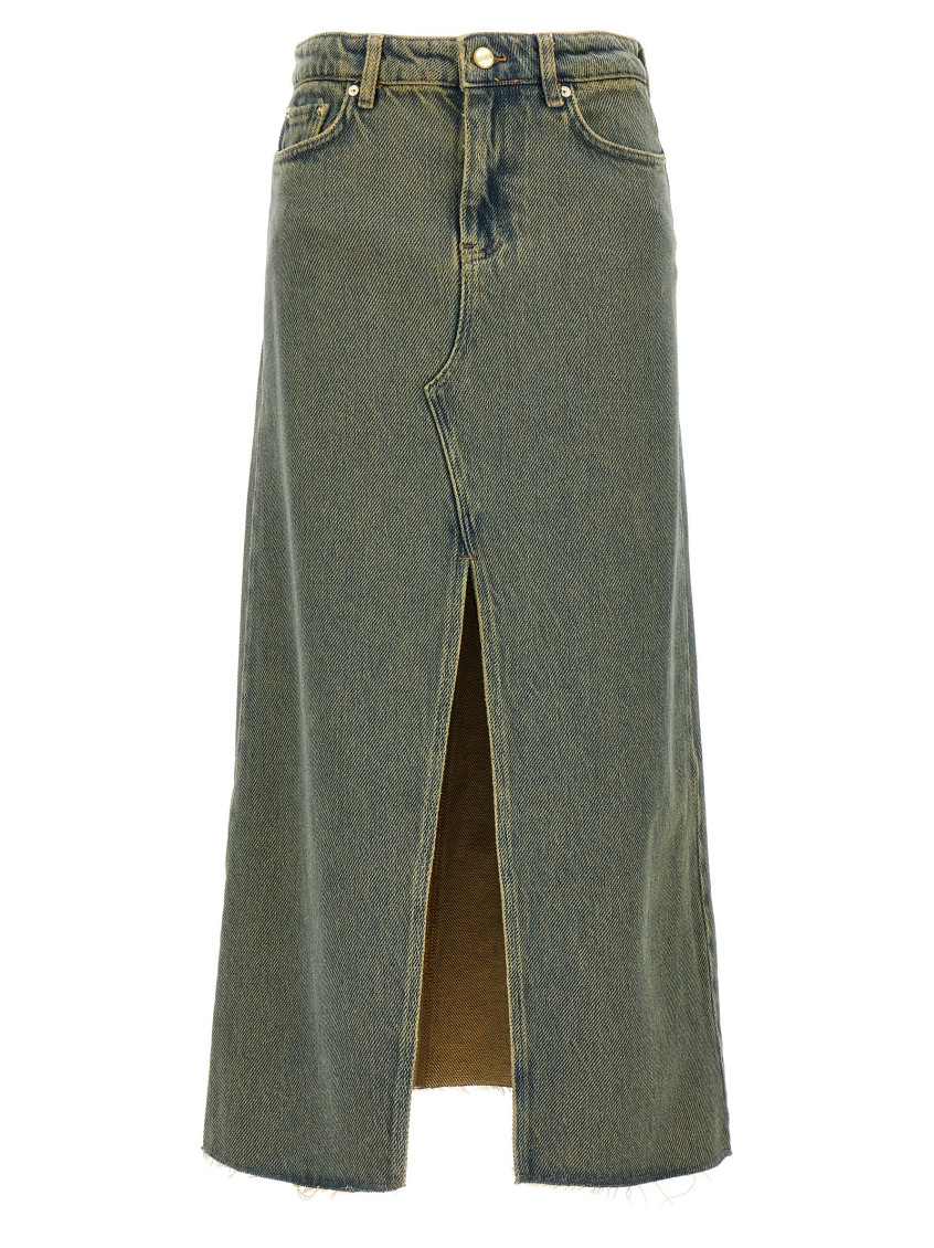Ganni Maxi Grey Skirts With Slit At The Front In Denim Woman In Light Blue