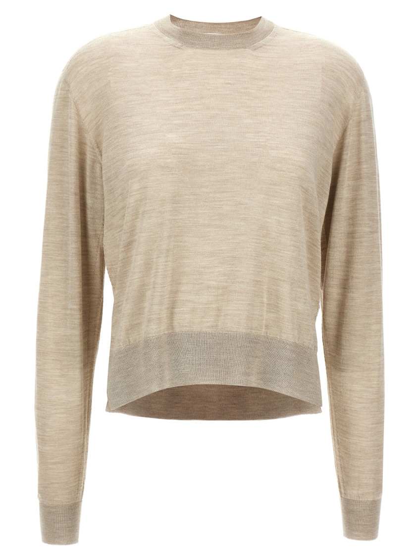 Jil Sander Asymmetrical Mesh Sweaters And Cardigans In Beige