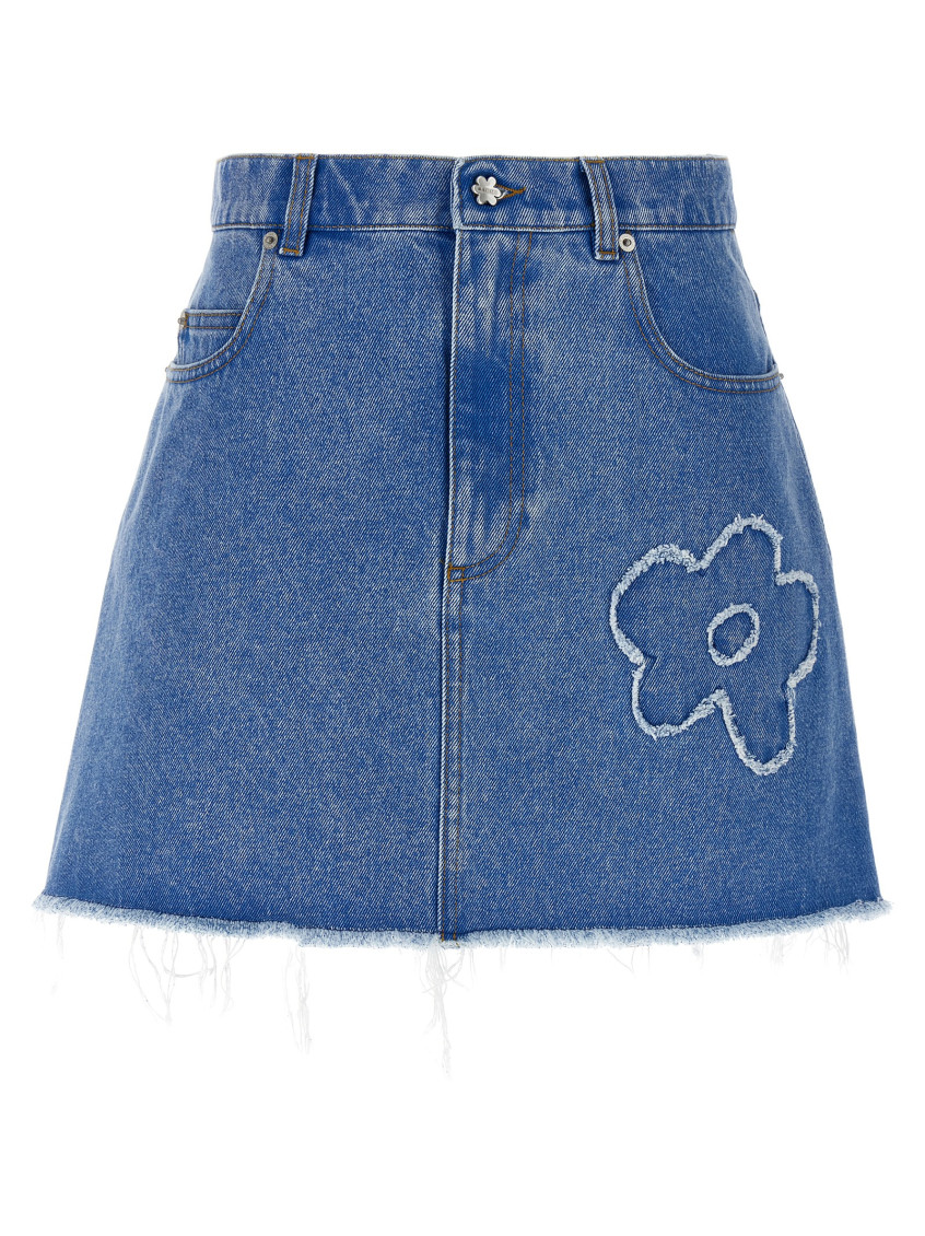 Marni Denim Mini Skirt With Floral Patch Detail In Light Blue