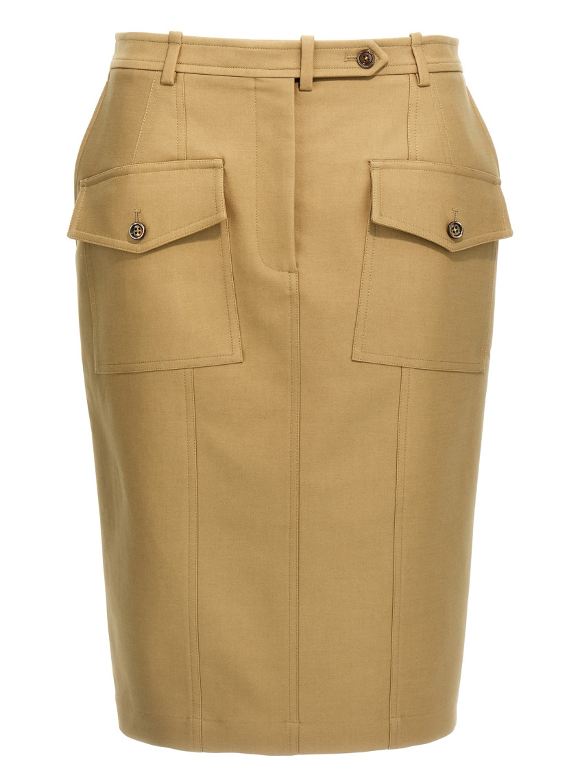 Tom Ford Stretch Cotton Twill Midi Skirt Skirts Beige In Brown