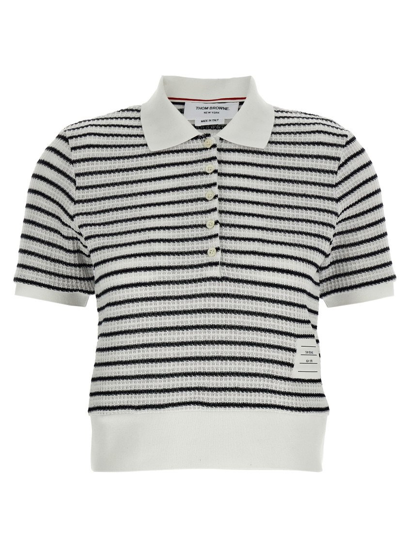 Thom Browne Striped Textured-knit Polo Shirt In Blackwhite