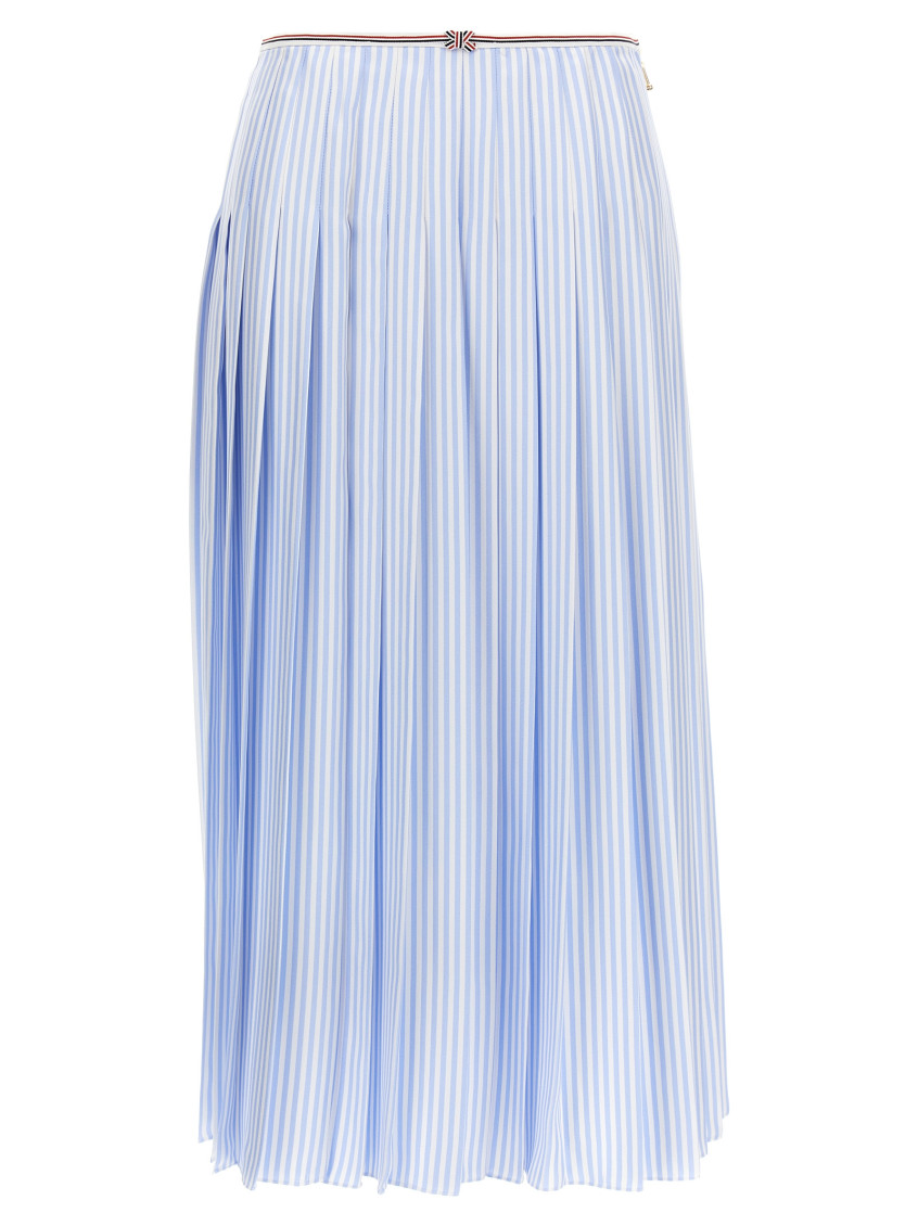 Thom Browne Awning Striped Poplin Funmix Pleated Skirt In Blue