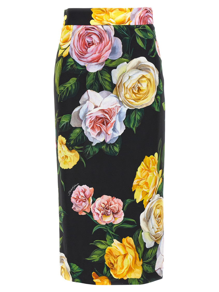 Dolce & Gabbana Multicolor Shirt With Oversize Pointed Collar And All-over Floral Motif In Silk Stretch Woman In Black