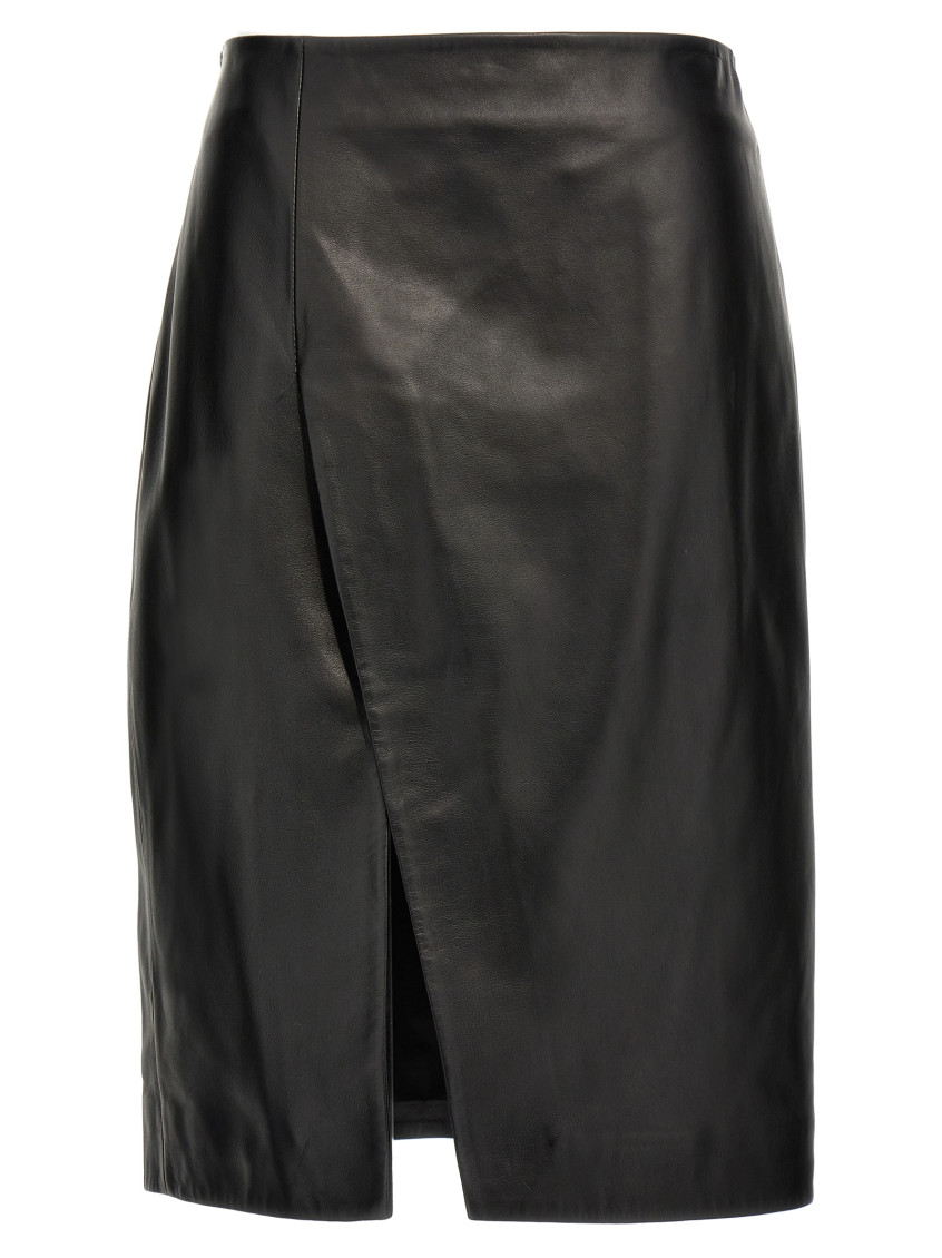 Loulou Studio Slit Leather Pencil Skirt In Black