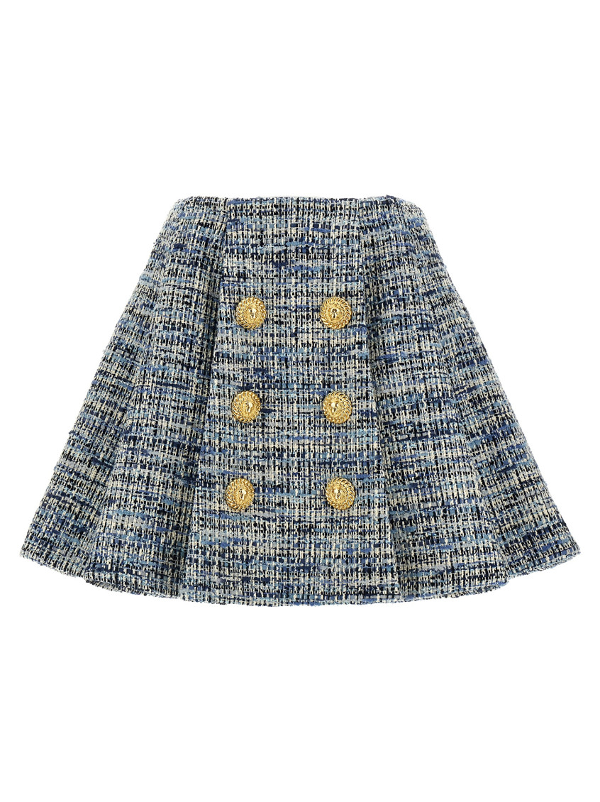 Balmain Space-dyed Cotton-blend Miniskirt In Blue