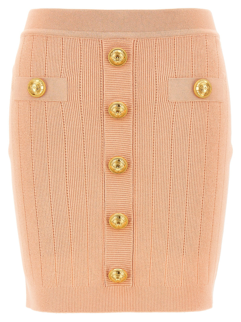 Balmain Buttoned Knitted Midi Skirt In Pink