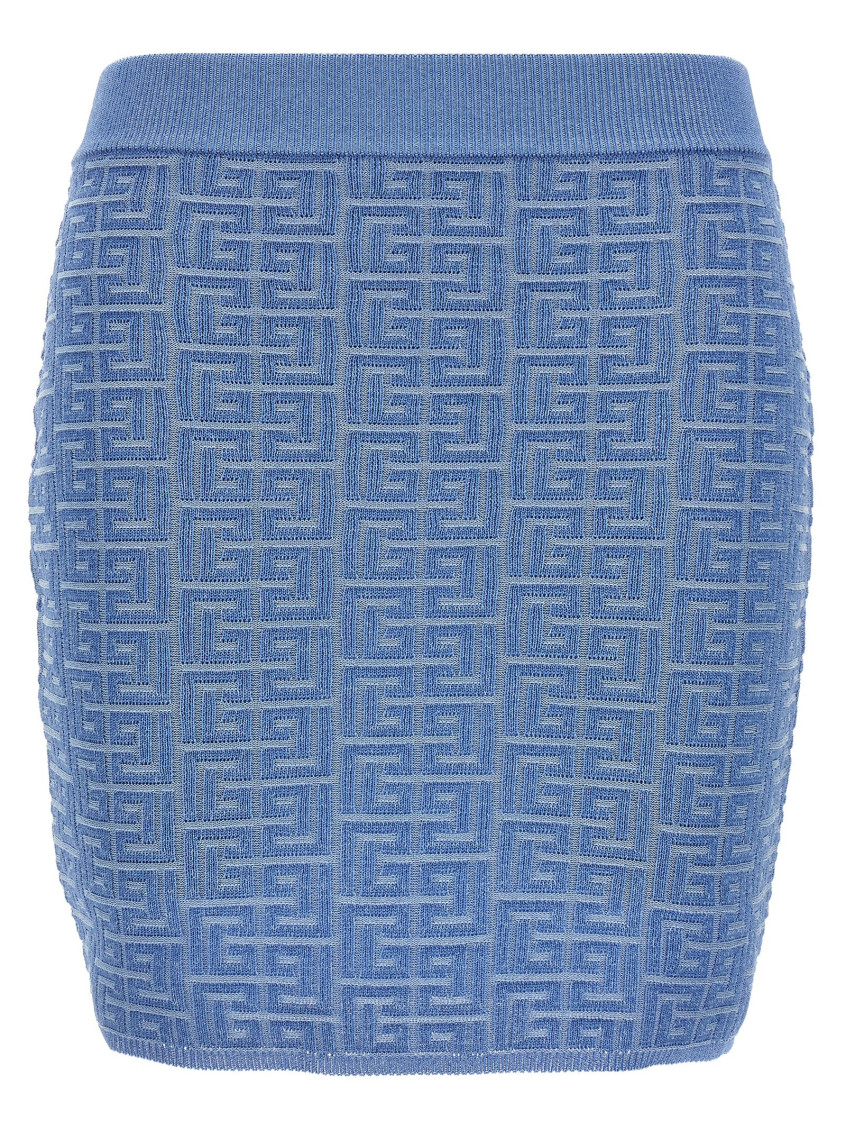 Balmain Pb Monogram Jacquard Mini Skirt In Light Blue