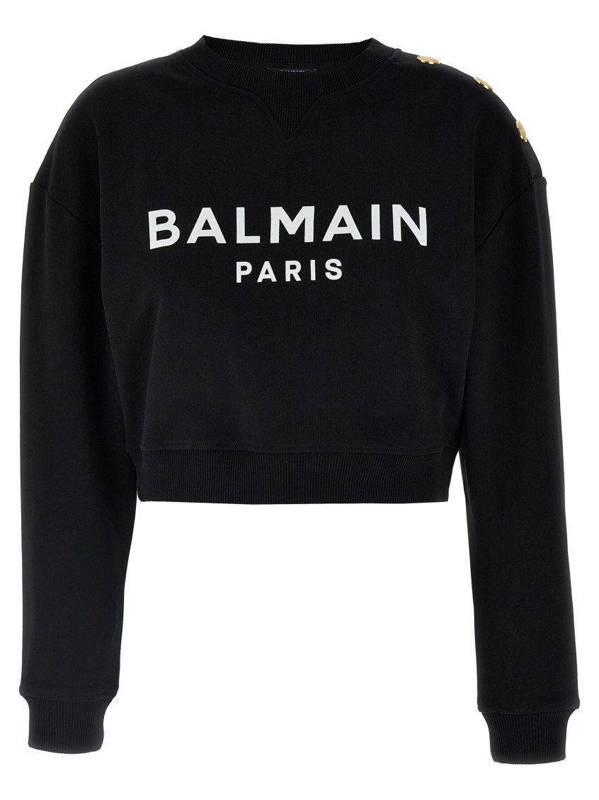 Balmain Women Logo Organic Cotton Cropped Sweatshirt In Black