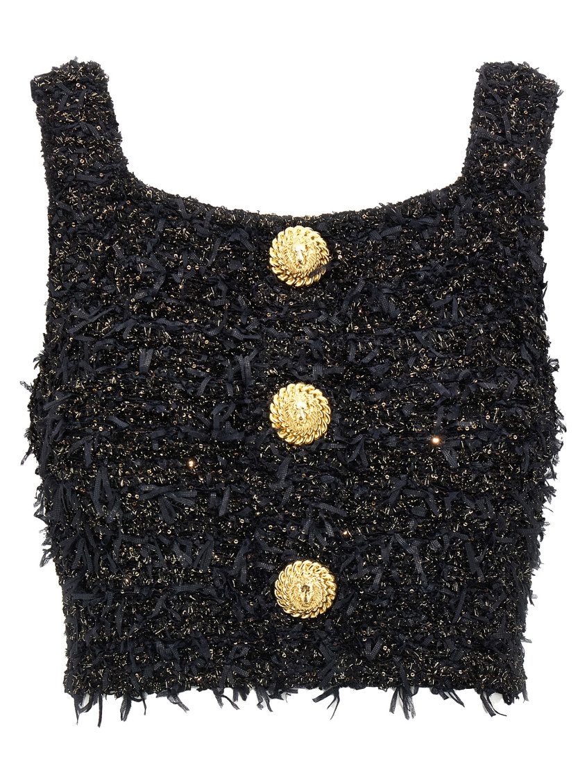 Balmain Women Tweed Cropped Top In Black