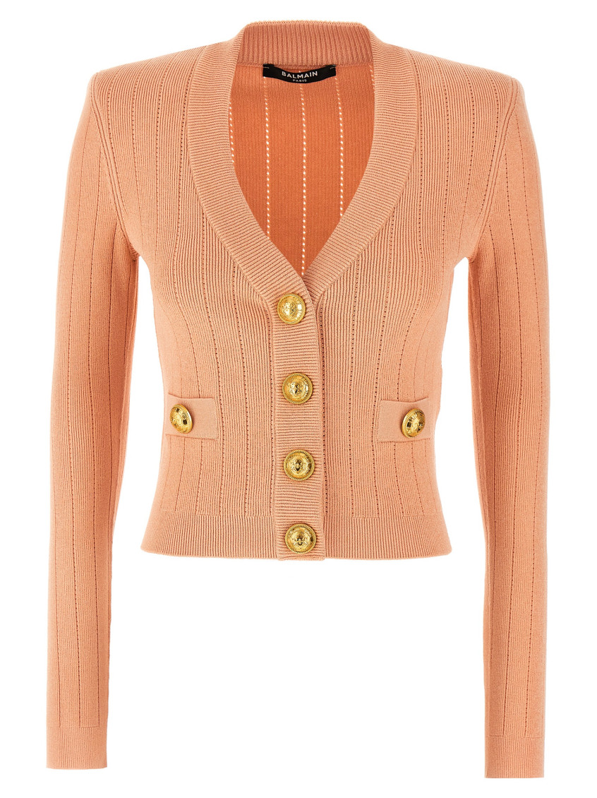Balmain Women Buttoned V-necked Cardigan In Pink