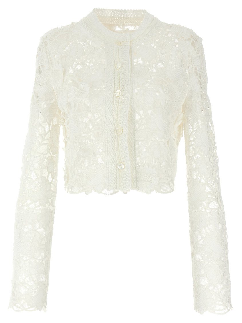 Ermanno Scervino White Macram Tulle Cardigan In White