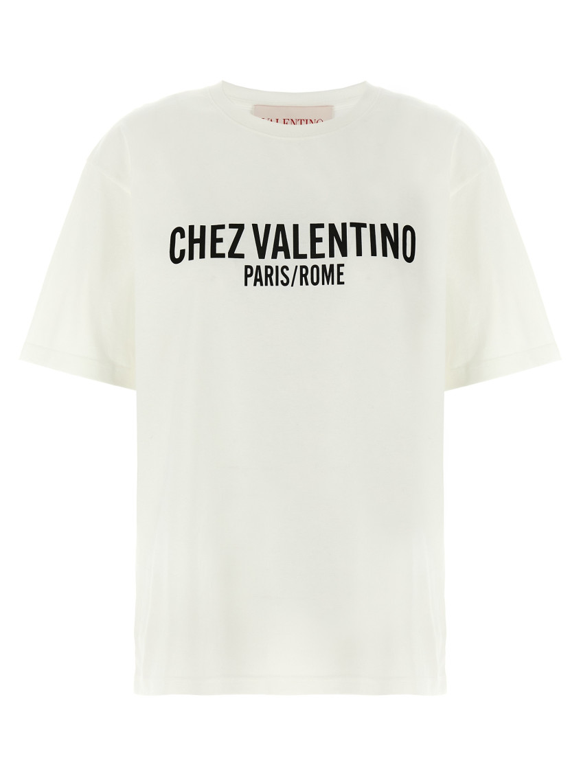 Valentino Cotton Slogan Print Drop Shoulder T-shirt In White
