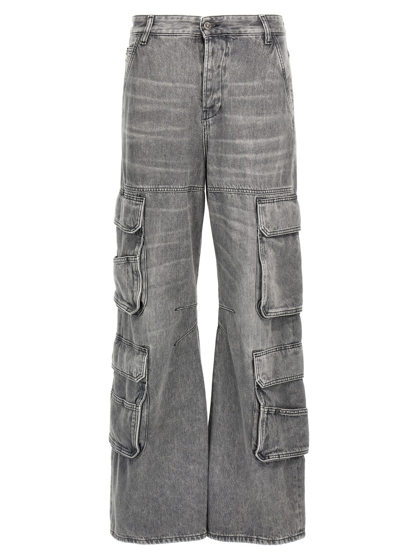 Diesel D-sire-cargo-d Grey Cargo Jeans With Low-rise Waist In Gray