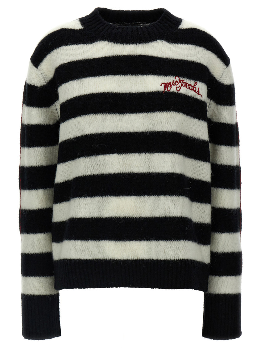 Marc Jacobs Pullover The Striped Brushed Logo Sweater In Black