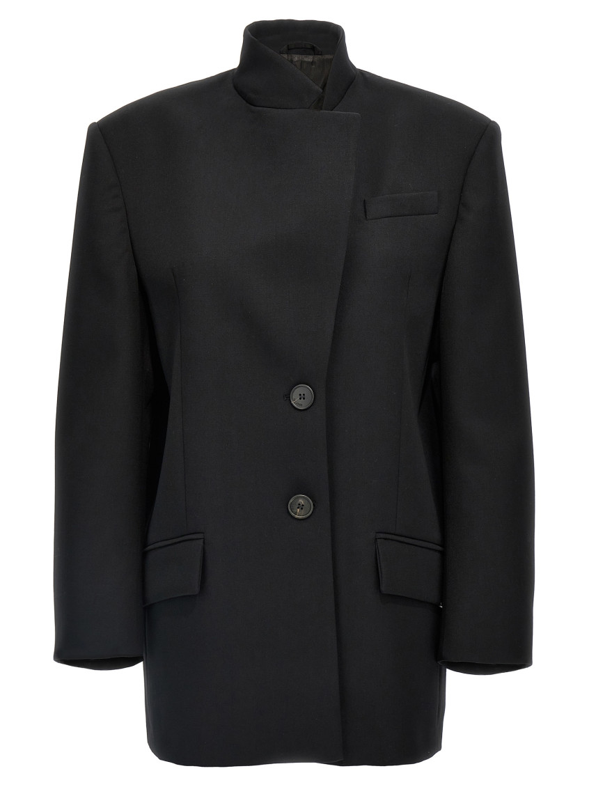 Attico Gabardine Single Breasted Blazer In Black