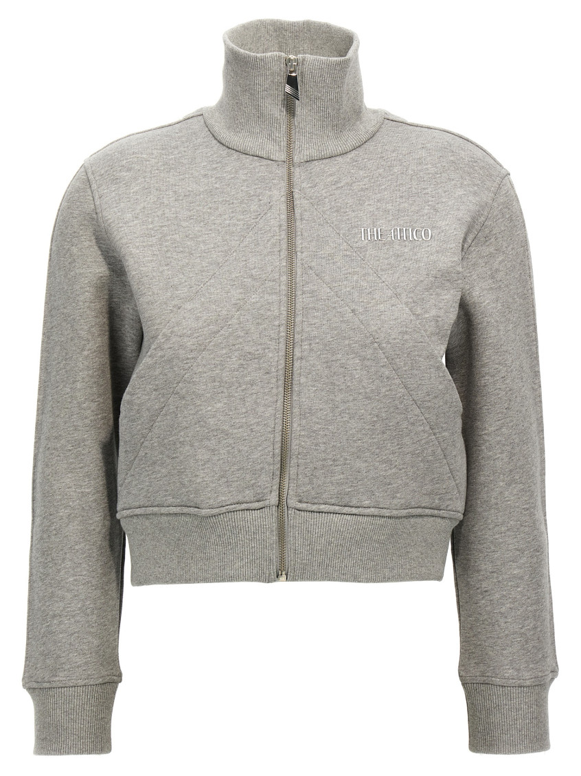 Attico High Collar Ribbed Sweatshirt In Grey