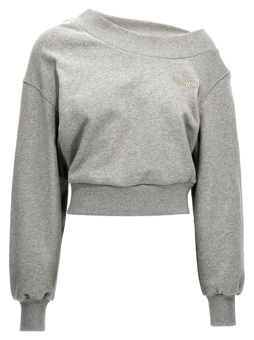 Attico Logo Sweatshirt With Crossed Neckline And Open Back In Grey