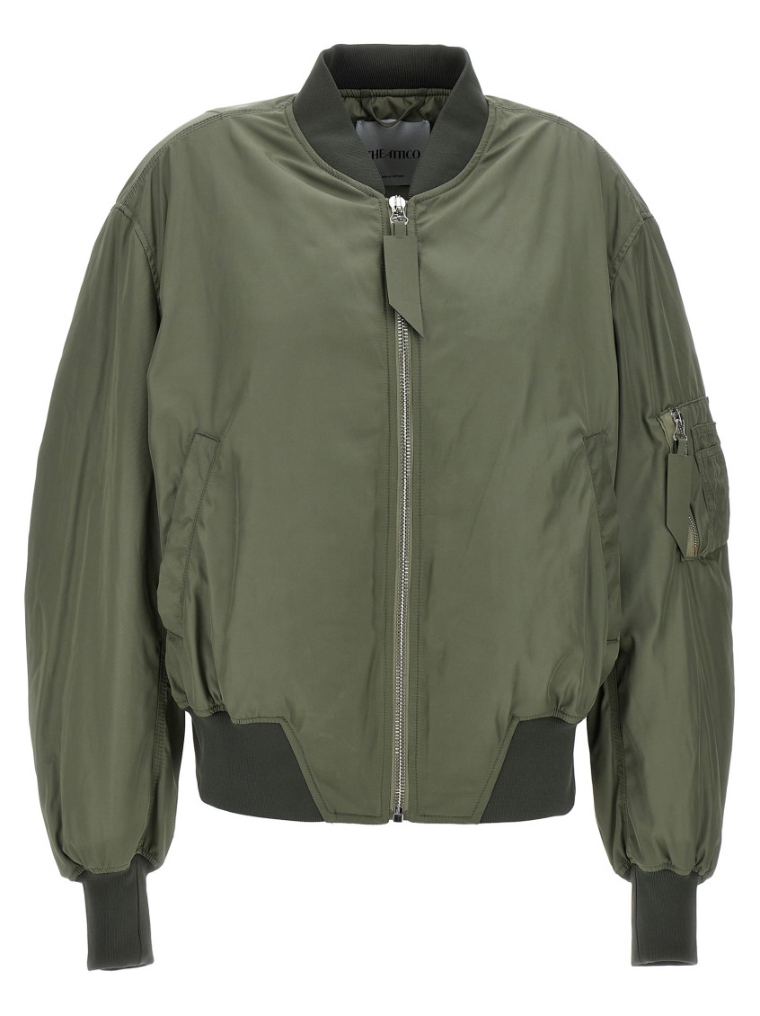 Attico Green Bomber Jacket With Zip Pocket On The Sleeve In Tech Fabric Woman In Green