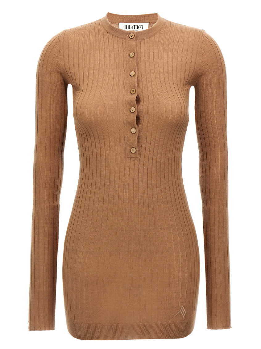 Shop Attico Brown Ribbed Mini Dress