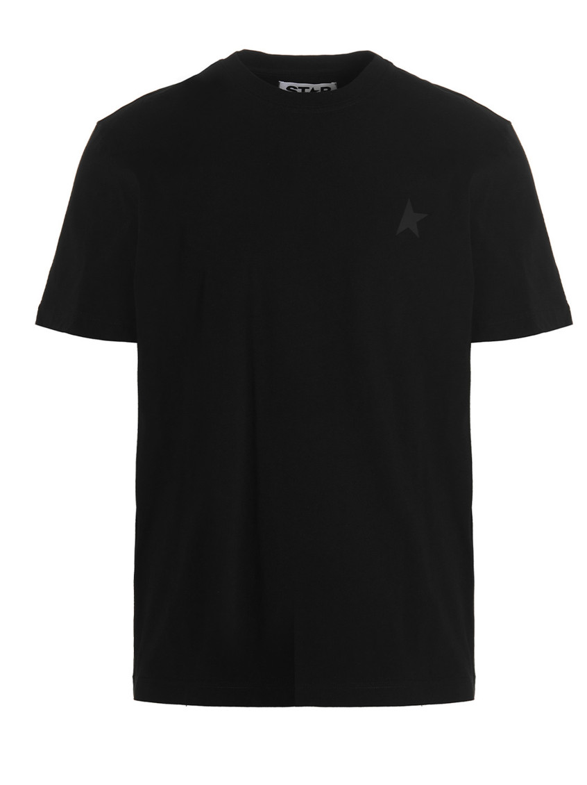 Golden Goose Men Black Crewneck T-shirt With Star Detail On The Front In Cotton Man In Black