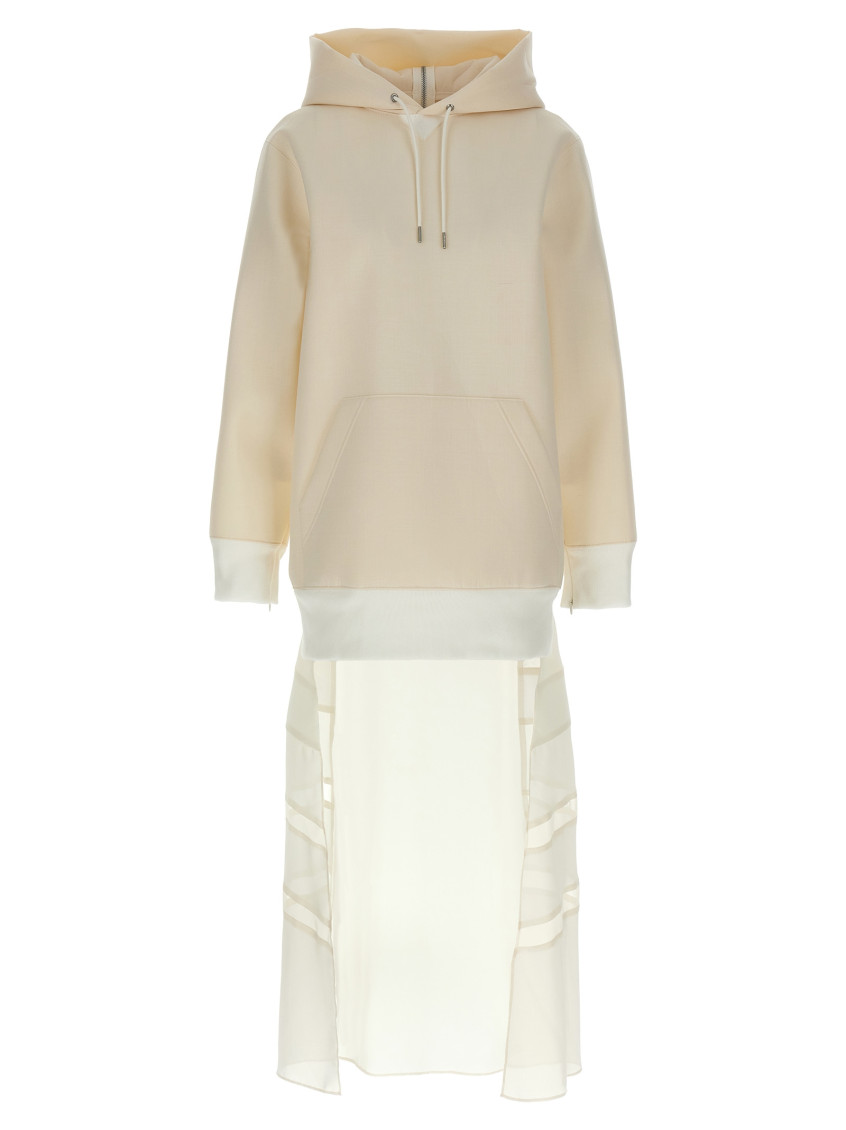 Sacai White Suiting Bonding Mix Dress In White
