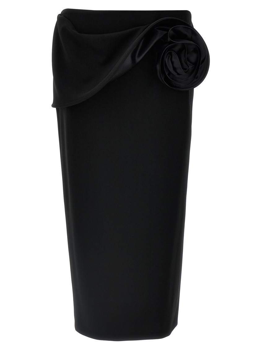 Magda Butrym Draped Floral High Waist Midi Skirt In Black