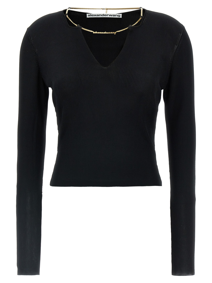 Shop Alexander Wang Black Gold Nameplate Chain Sweater