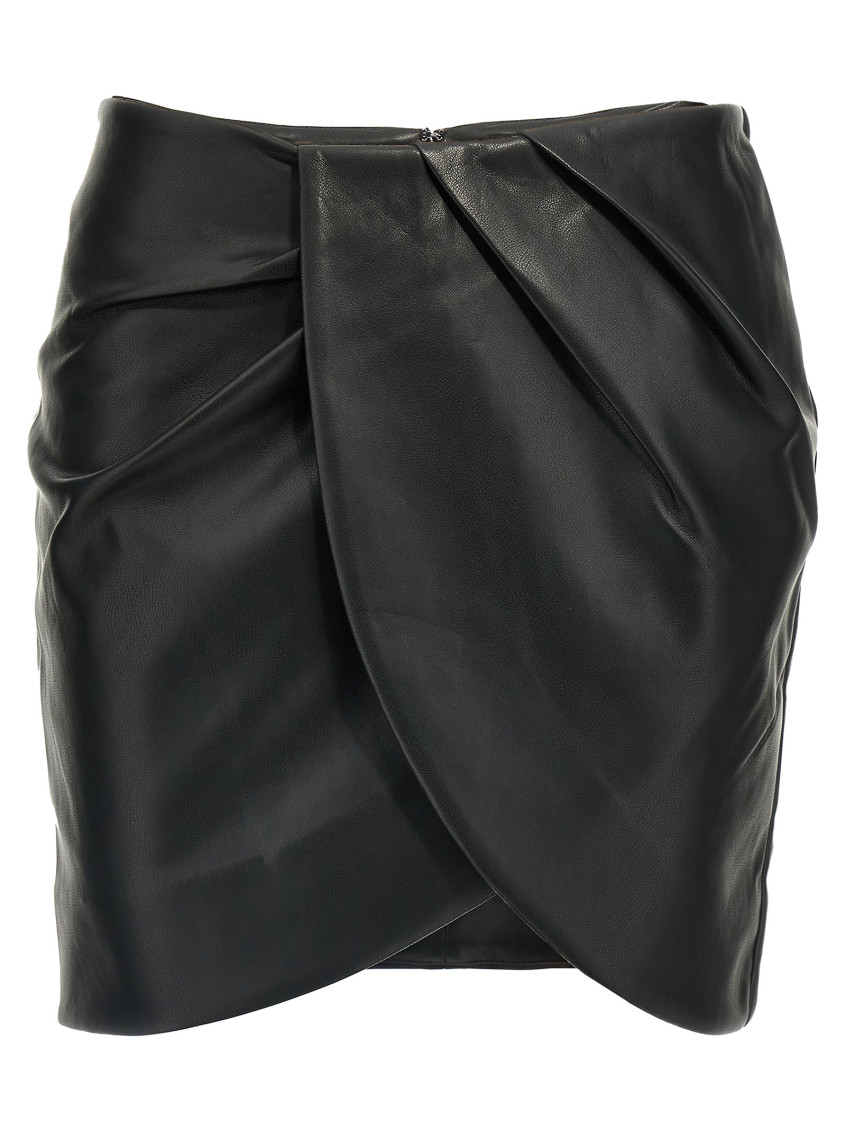 Rotate Birger Christensen Draped Faux Leather Mini Skirt In Black