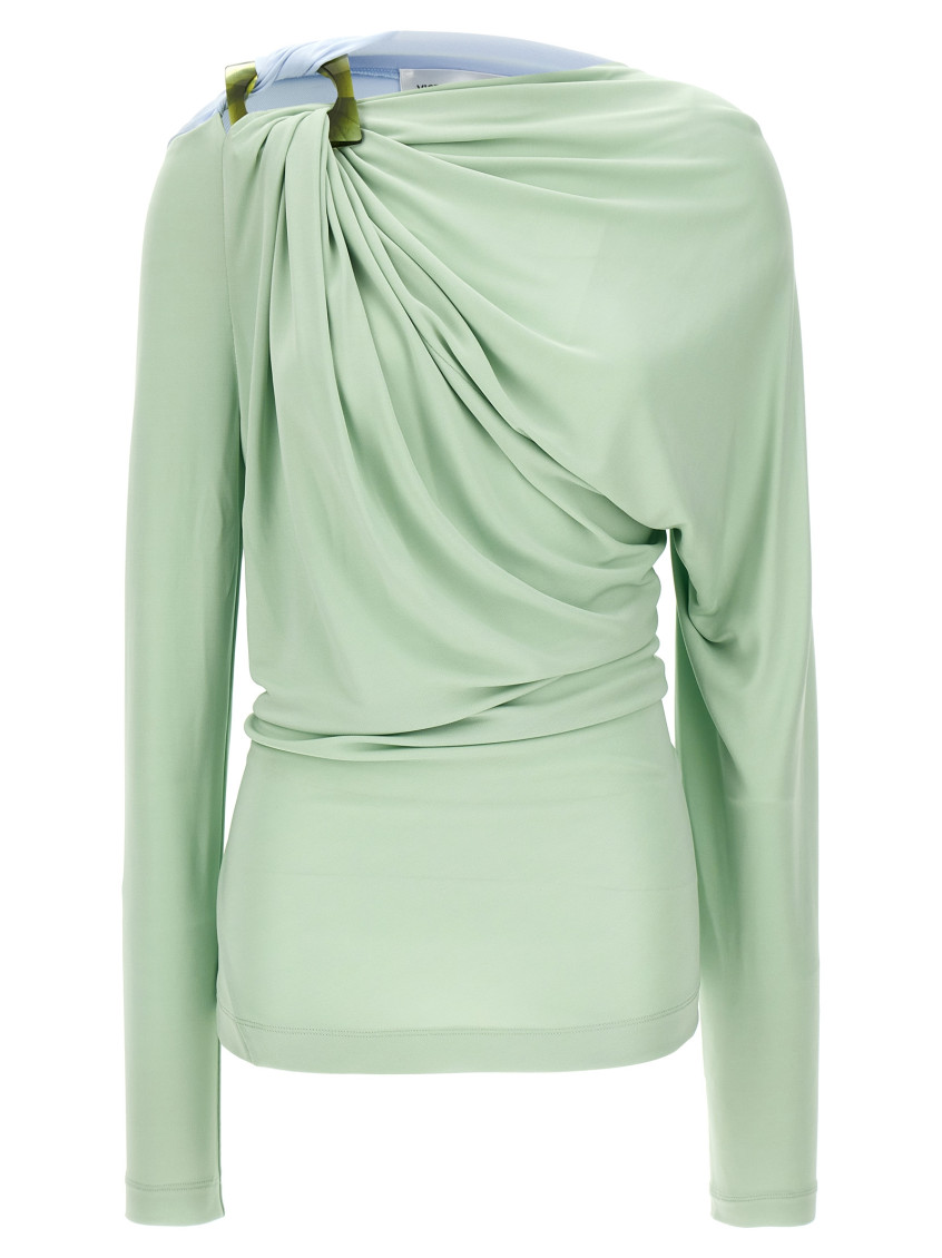 Victoria Beckham Draped Top With Asymmetric Detail And Long Sleeves In Multicolor