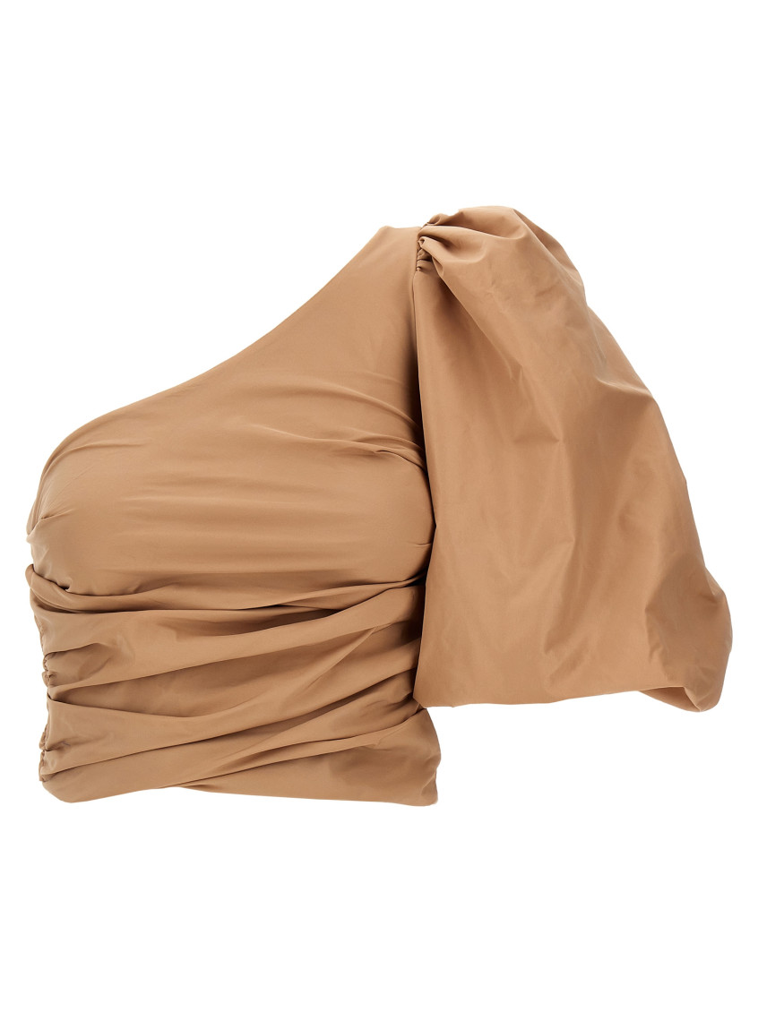 Pinko Asymmetrical One-shoulder Taffeta Top In Cameo Pink In Pink