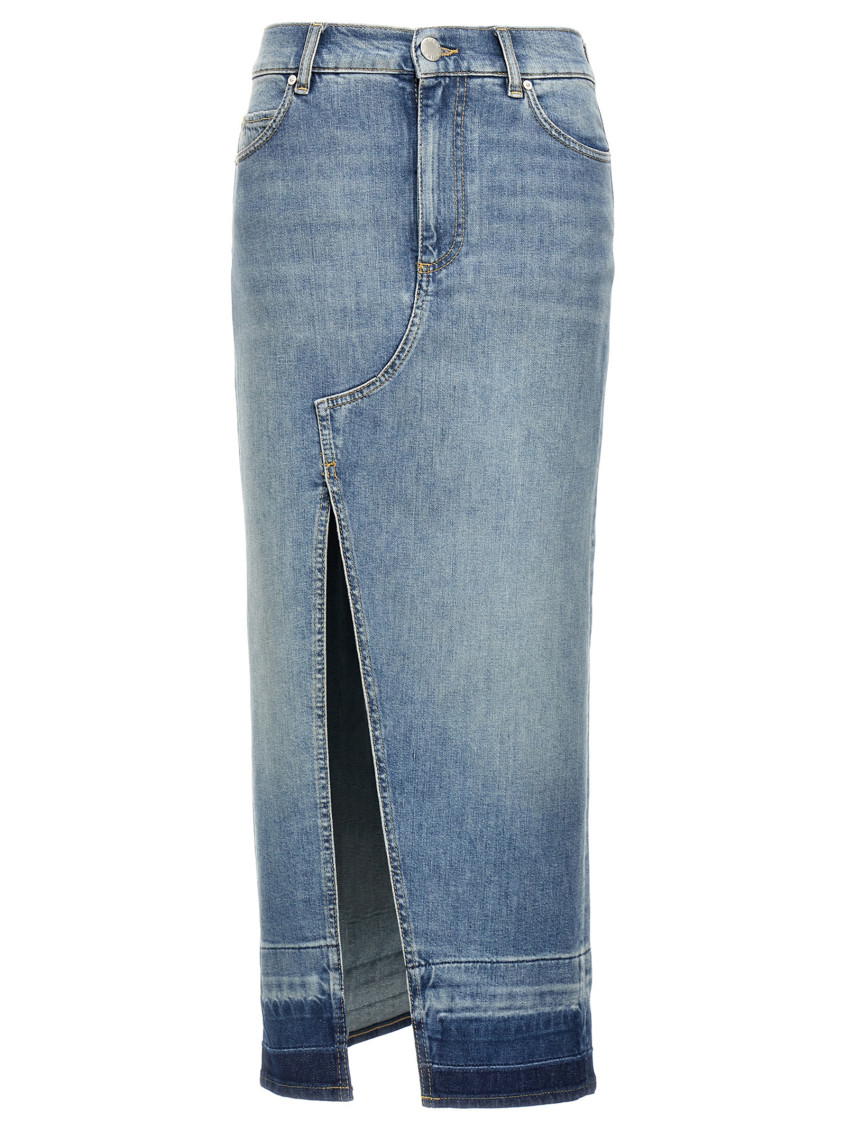 Pinko Blue Skirt With Split On The Front And Logo Patch On The Back In Light Blue