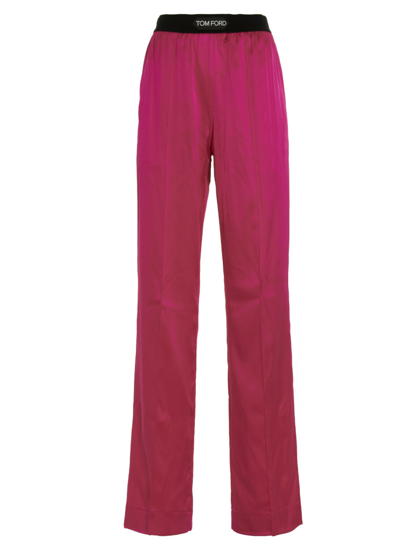 Tom Ford Fuchsia Pants With Elastic Waist With Logo Lettering In Silk Stretch Woman In Fuchsia