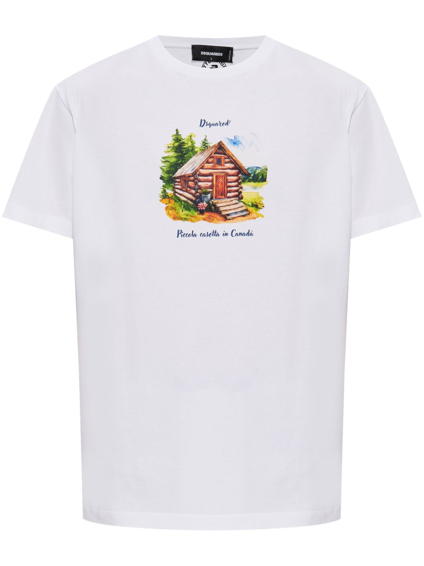 Dsquared2 Graphic Printed Crewneck T-shirt In White
