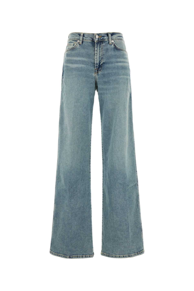 7 For All Mankind Womens Amuse Me Lotta Flared Straight-leg Mid-rise Stretch-denim Blend Jeans In Light Blue