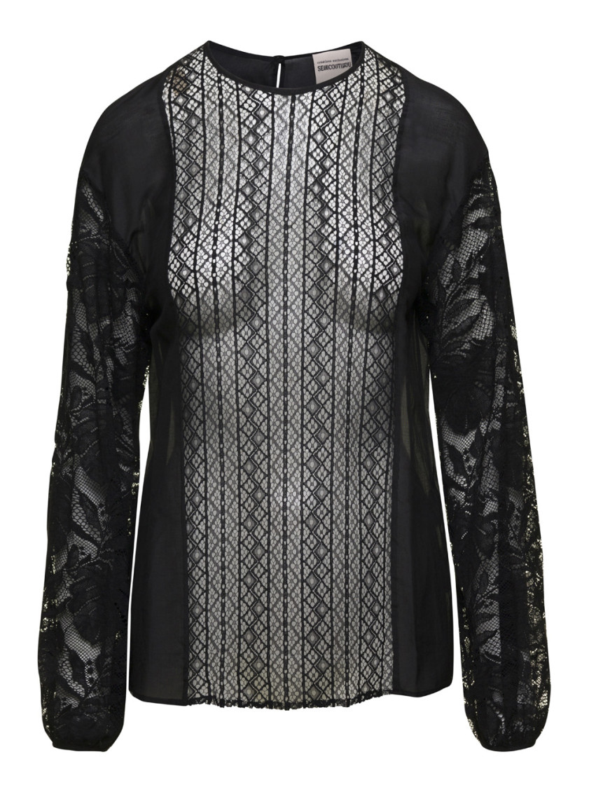 Semicouture Black Crew Neck Blouse In Black