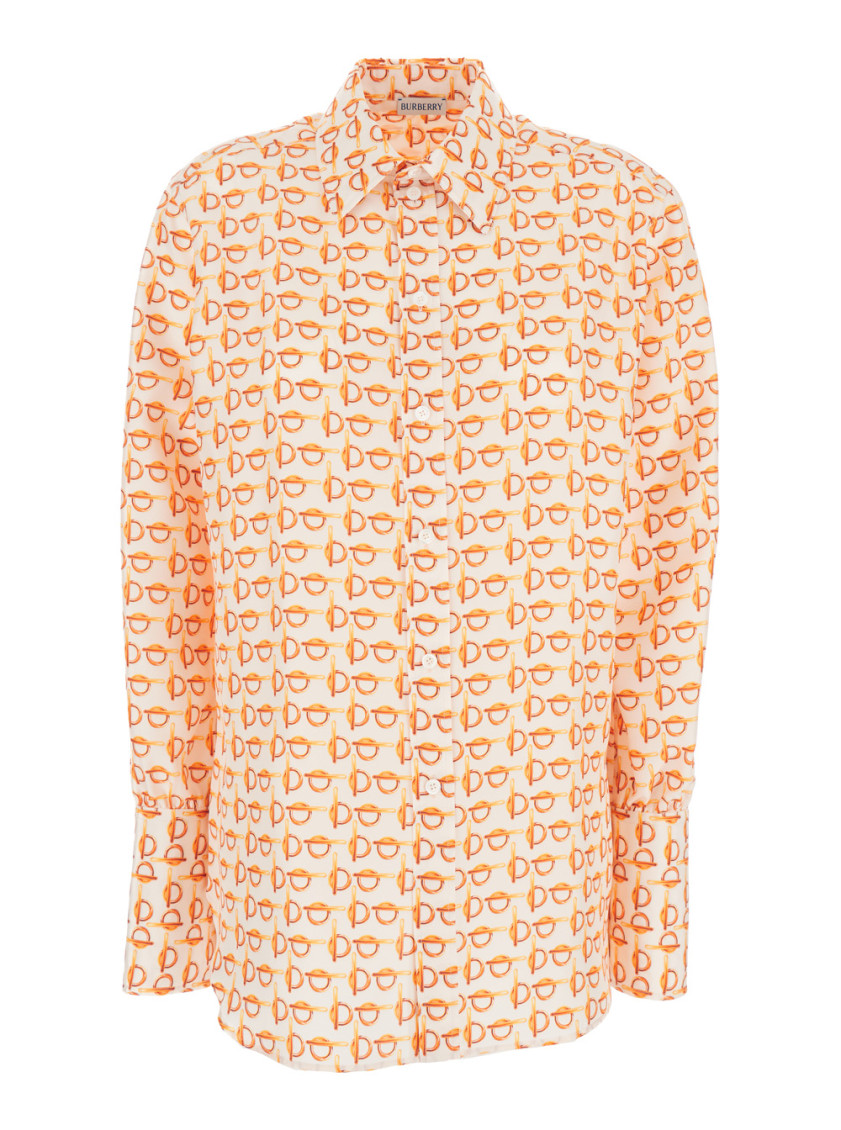 Burberry B-closure Print Silk Poplin Shirt In Orange