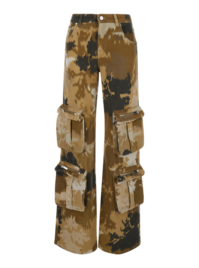 Blumarine Multicolor Cargo Pants With Camouflage Motif In Stretch Cotton Woman In Bronze