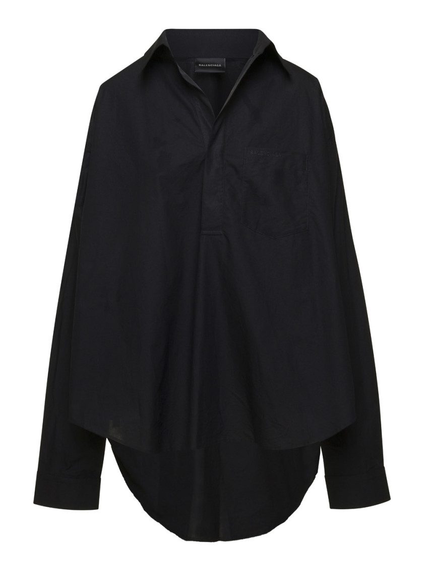 Balenciaga Black Maxi Shirt In Cotton Woman In Black